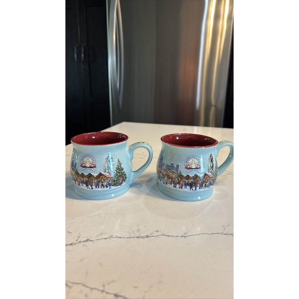 2023 Chicago Christkindlmarket Blue Red Holiday Mug Set Of 2